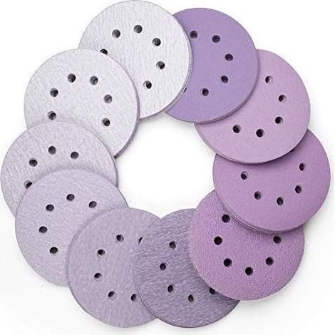 100 Pièces Disque de Ponçage 125mm tour Disques Abrasifs 60 80 100 120 180 220 240 320 400 800 Grain, 8 Trous, luxe, Durable, Exellent pour Excentrique Poncer Polir (Violet) (1/5)