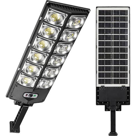 Lampadaire solaire LED 80000LM étanche IP65 – Détecteur de mouvement – Éclairage extérieur automatique crépuscule à l'aube – 3 modes d'éclairage