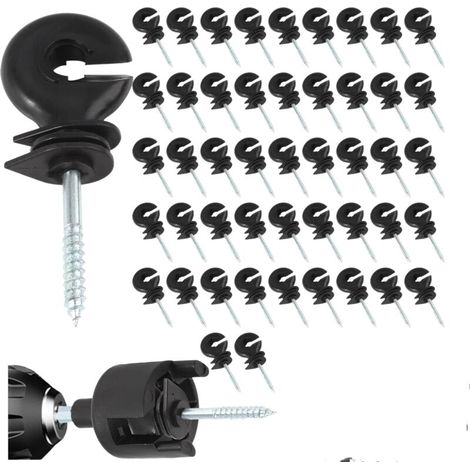 50 isolateurs noirs pour clôture électrique et 1 manchon isolant - Convient aux fils d'acier haute résistance, aux fils d'aluminium, etc. (1/4)