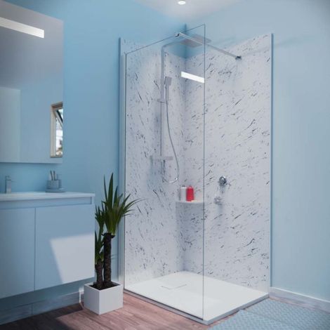 Paroi de douche fixe 90x200 cm – Verre trempé 8 mm anticalcaire – Système Stop Water pour étanchéité optimale – Calypso (1/5)