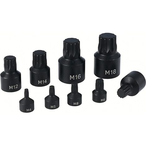 Ensemble de 9 douilles à chocs 12 pans à profil multi-dents avec embouts, type M, compatible avec visseuses à chocs pneumatiques, pour Audi, Volkswagen, Porsche.