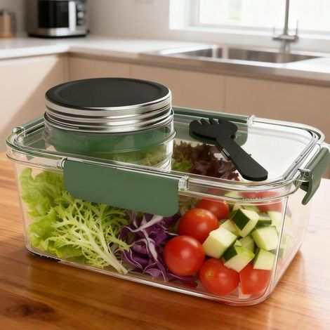 Salad Pod, boîte de conservation en plastique pour salade, saladier portable, bouteille de conservation pour salade (1/4)
