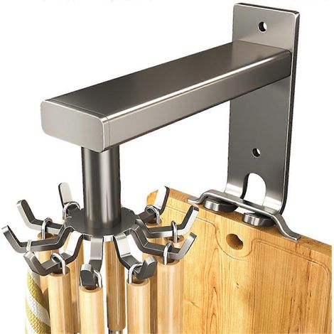 Étagère de cuisine murale rotative, support de rangement en aluminium avec 8 crochets, installation sans perçage, gain de place (1/5)