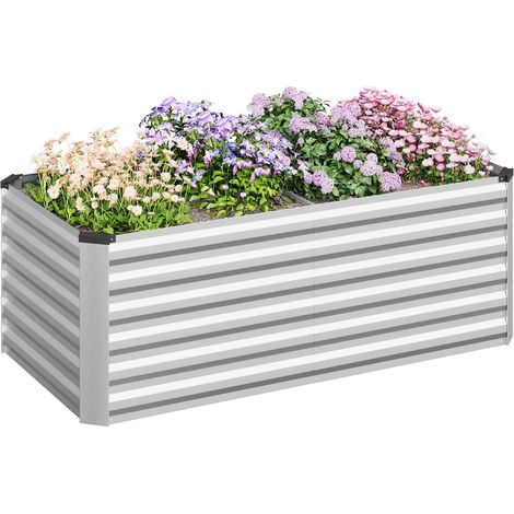 Jardinière de balcon en acier argenté – bac de culture extérieur anti-rouille – pour plantes, légumes et fleurs,160x80x56 cm