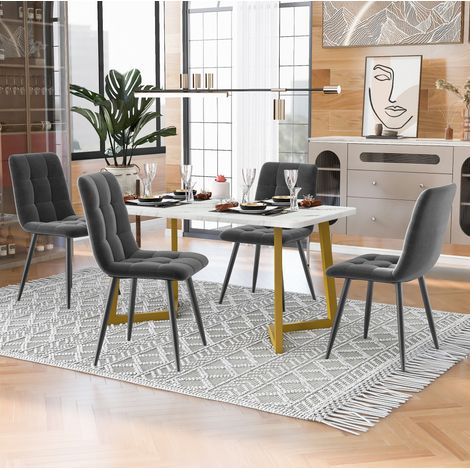 Mesa comedor rectangular con 4 sillas gris MDF OKMYHOME (1/5)