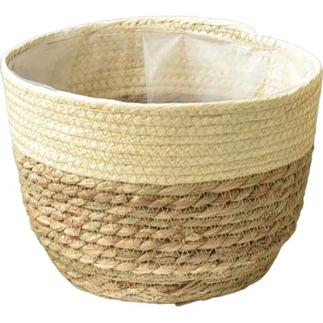 Pot Végétal en Rotin Naturel — Design Pastoral pour Salon, Bureau ou Balcon (Dimensions: Diamètre 15 cm, Hauteur 12 cm) — 1 Pièce (1/4)
