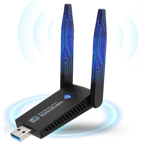 Carte Réseau Sans Fil - 1300 Mbps - Double Bande 2,4 GHz / 5,8 GHz - Antennes 5 dBi - Interface USB 3.0 - Compatible Windows Mac Linux - 1 Pièce (1/5)