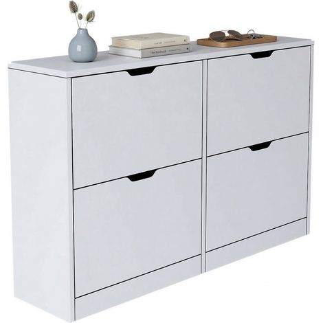 Scarpiera Greccio, Mobile Portascarpe 8 Ripiani, 24 Paia, 4 Ante, 121x30x79h cm Bianco