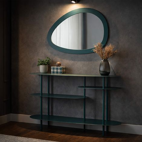 Consola Gamisi, 4 estantes, color verde, estructura tonalidad octanio, 10x42x132h cm verde octanio (1/5)