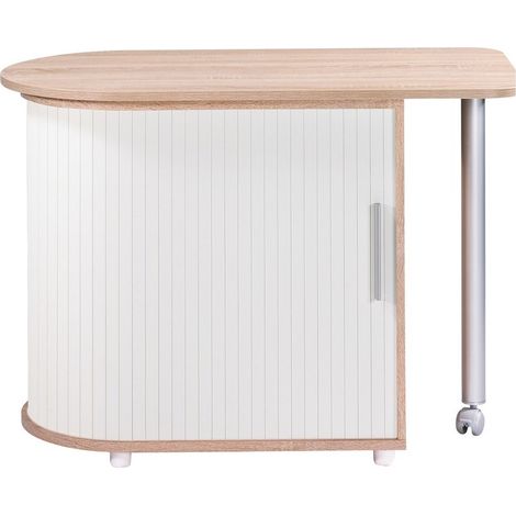 Bureau avec plateau pivotant et rangement bois clair et blanc Kool 105cm (1/4)