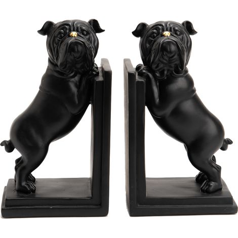 Serre livre bulldog noir en polyrésine – Dimensions 24 cm x 13.5 cm – Décoration originale pour bibliothèque – Amadeus