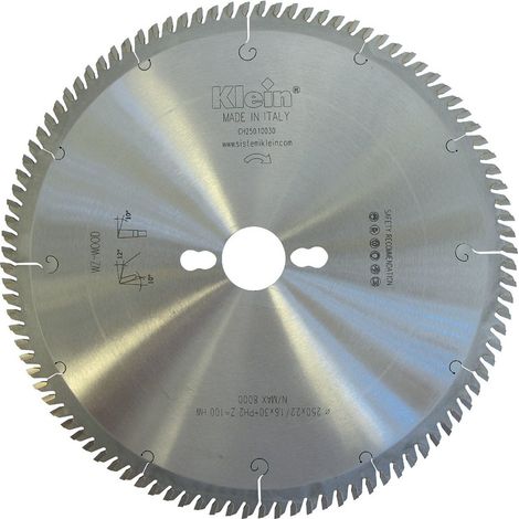 Lama circolare universale HW spessore sottile D=300, d=30, B/c=2.2/1.6, Z (Nr. denti)=120, Fori trasc.=PH02 CH300.12030 KLEIN (1/4)