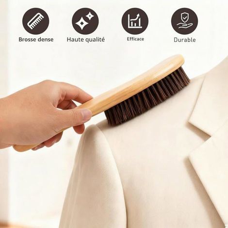 Brosse À Vêtements - Bois De Tissu - Poils De Sanglier - 26,8 X 3,7 Cm - Pour Textiles Délicats - Lot De 2 (1/5)