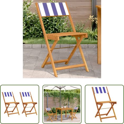 Chaise de bistro - Chaises de bistrot lot de 2 bleu/blanc bois acacia massif tissu (1/5)