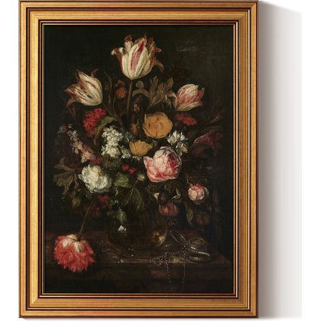 Tableau sur toile avec cadre - Petite décoration murale vintage - Pour salon, chambre à coucher, salle de bain, cuisine, ferme, décoration esthétique - Impressions artistiques de fleurs (1/5)
