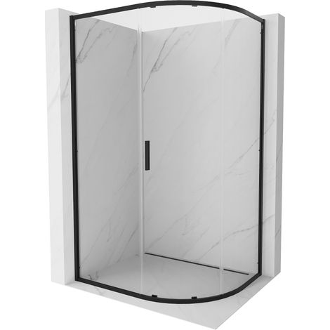 Mexen Exo Duschkabine Halbkreis asymmetrisch Schiebetür 100 x 80 cm, transparent, schwarz - 8131-100-080-70-00