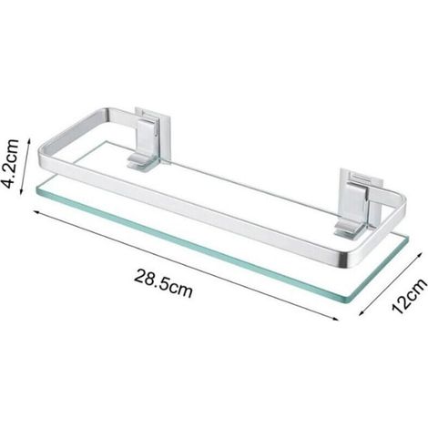 28.5x12x4.2cm, Étagères de Salle de Bain Étagère de Douche en Verre Étagère Murale Rangement Douche avec Tablette, Verre Trempé Rectangulaire, Finition Brossé (1/3)