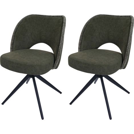 Lot de 2 chaises de salle à manger HWC-N72, chaise de cuisine rembourrée, pivotante Auto-Return, tissu/textile (420g/m²) (1/5)