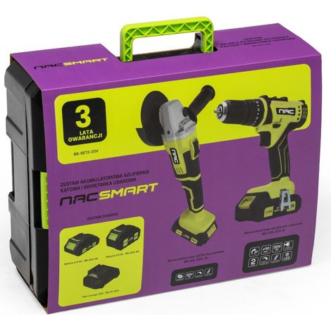 Set composto da avvitatore a batteria Nac smart NS-SET2-20V, smerigliatrice angolare, 2 batterie e caricabatterie rapido da 20 V (5905842533387) (1/5)