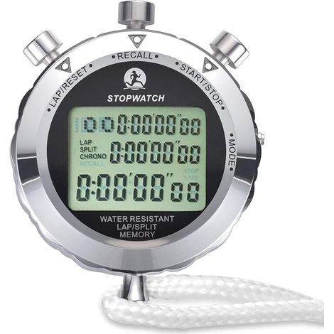 Cronometro digitale impermeabile, timer di precisione in metallo, cronografo antimagnetico, timer con grande schermo con funzione silenziosa, con data, ora e funzione di allarme, cronometro per contat (1/5)