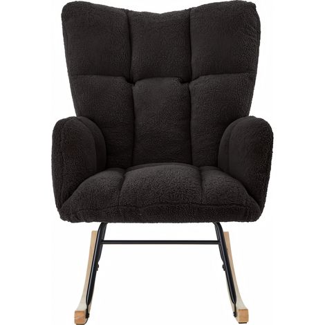 Fauteuil à bascule en tissu avec structure bois et métal - 69×89×101 cm, design scandinave pour salon, chambre, bureau, balcon (1/5)