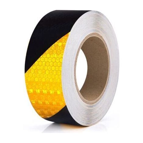 5 cm x 33 Ruban Adhésif Réfléchissant Jaune et Noir Bande Reflechissante Autocollante Imperméable Bande Réfléchissante pour véhicules, extérieur Ruban de Sécurité D'avertissement pour