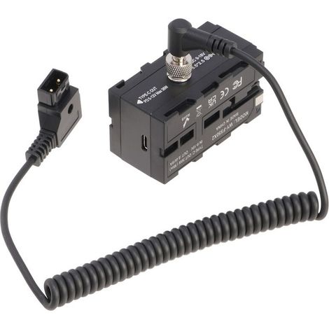 D-TAP auf 5,5 x 2,5 mm Verlängerungskabel mit doppelseitigem NP-F Dummy-Batterieadapter für Kameramonitor. (1/2)