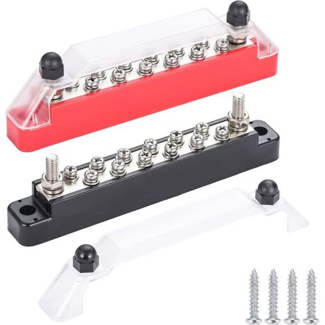 Bloc de distribution d'alimentation 12V avec 2 goujons de borne 1/4" (M6) et 12 vis de borne M4 (8), bornier de barre omnibus, barre omnibus positive et négative pour de voiture automobile