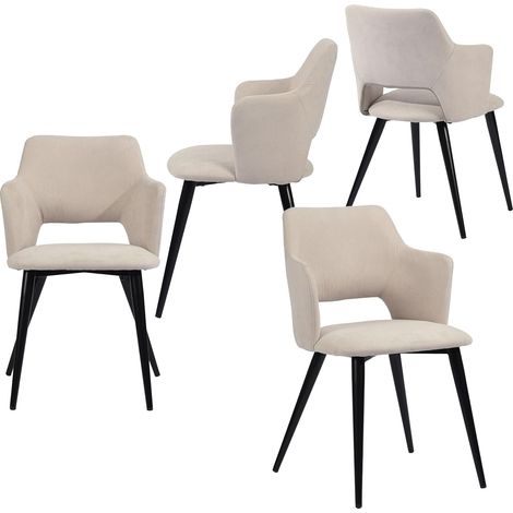 Meuble Cosy Lot de 4 Chaises de Salle à Manger Scandinave Fauteuil avec Accoudoirs Assise rembourrée en Tissu Pieds en métal pour Cuisine Salon Chambre Bureau, Acier allié, Beige, 48x54,5x80cm (1/5)