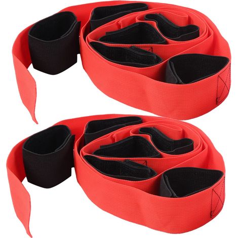 Lot de 2 bandes élastiques géantes pour une course à 6 jambes en extérieur, avec empreintes de pas. Jeu de trampoline en nylon. (1/5)