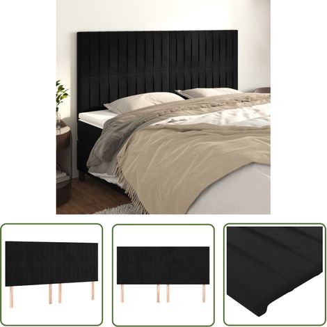 The Living Store Têtes de lit 4 pcs Noir 100x5x78/88 cm Velours - Tête De Lit - Literie - Meuble De Chambre - Velours - Tête De Lit Noire (1/5)
