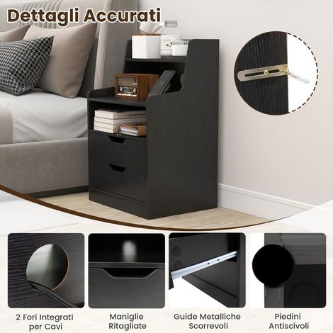 5 Niveaux et 2 Tiroirs : Table de Chevet LED Noire pour Chambre et Rangement avec Prises AC, USB Type-C et Télécommande (1/5)