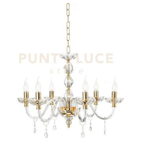 LAMPADARIO BRIGIDA 6 LUCI CRISTALLO E ORO ATTACCO E14 D.70CM