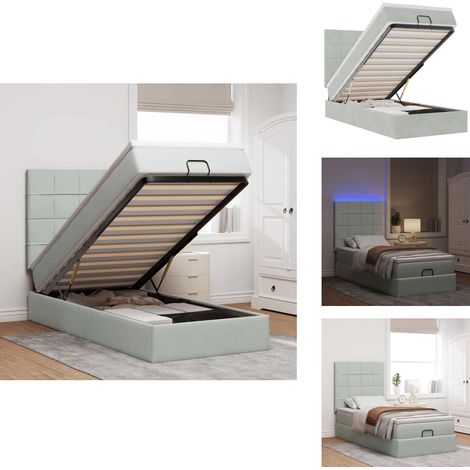 Cadre de lit ottoman et matelas gris clair 90x190 cm velours - Lit Ottoman - Lits Ottomans - Cadre De Lit - Cadre De Lit Avec Rangement (1/5)