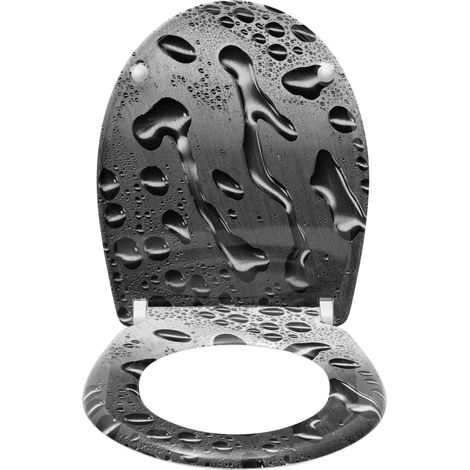 WOLTU Asiento de inodoro con descenso automático Forma de O, Gota Gris