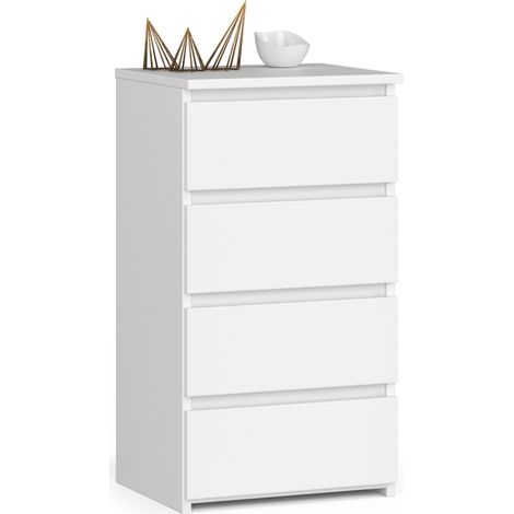 Akord – Commode enfant 4 tiroirs blanche 40x35x74 cm – Panneau stratifié – Rails à roulettes – Assemblage facile