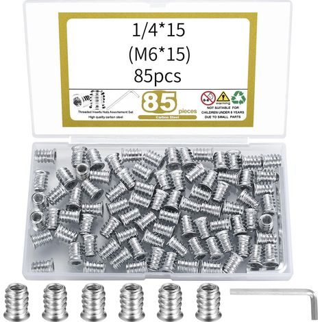 85x Gewindeeinsätze Sechskantmuttern 1/4x15 mm FÜR Holzmöbel (1/5)