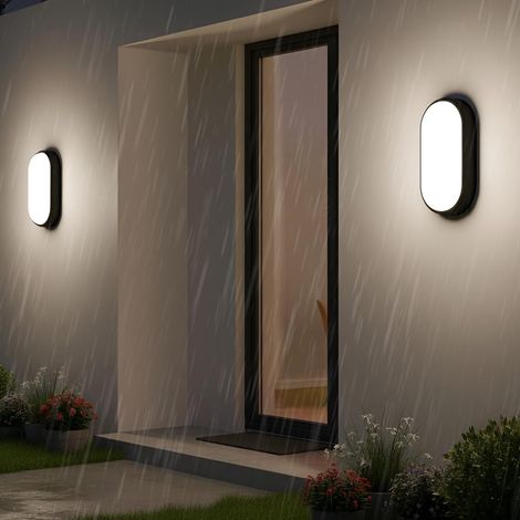 Aplique de pared para baño de 20 W, luz LED ovalada con cable de 4000 K para baño, garaje, calle, balcón, terraza (paquete de 2) (1/5)