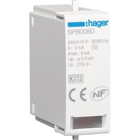 Cartouche L-N Uc 275 In 2kA Imax 8kA Up 1kV - HAGER SPB008D