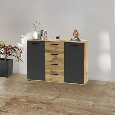 Credenza Salvaspazio 4 Cassetti Rovere Antracite 120x33x85 cm (1/5)