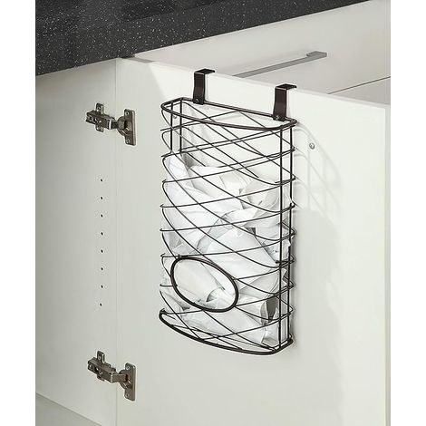 Organisateur ou panier de rangement à suspendre aux portes des placards de cuisine/garde-manger - Peut contenir jusqu'à 50 sacs de courses en plastique (MARRON) (1/4)