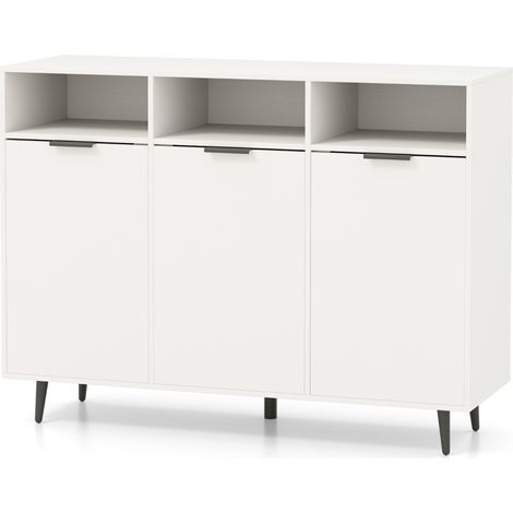 Credenza buffet laterale 3 scomparti aperti 3 ante mobile cucina 5 ripiani regolabili 5 posizioni Bianco (1/4)