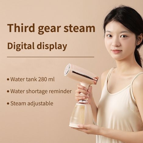 Défroisseur à vapeur portable 3 niveaux, 280ml, écran digital, fer à repasser sur cintre/plat, EU plug,(or) (1/5)