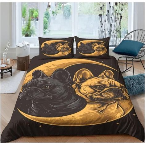 Bouledogue Français Housse De Couette 3 Pièces 3D Impression Animaux Parure De Lit Housse De Couette Et Taie 140x200 cm - B6H (1/4)