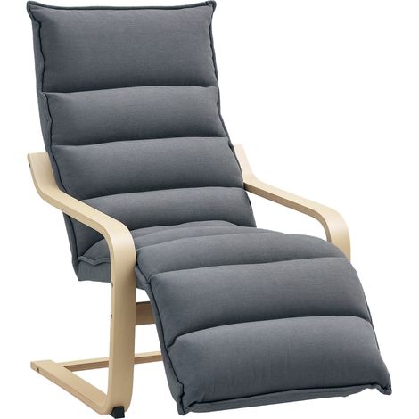 Curved Wooden Accent Chair, with Adjustable Footrest - Drak Grey (1/5)