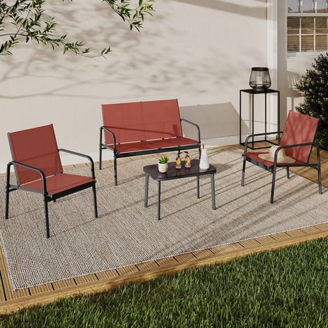 Conjunto de muebles de jardín TOLEDE bajo de 4 plazas con sofá, sillones y mesa de terracota