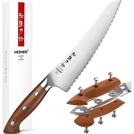 Steel Frozen Meat Knife Meat Knife Cut Frozen Meat Fish Serrated Blade Kitchen Knife Full Tang Handle Redwood (1/5)