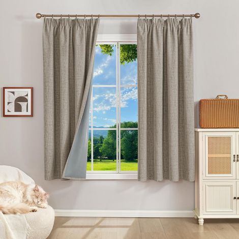 100% Thermal Insulated Blackout Curtain, 2 x 140 x 145 cm (LxH) Opaque Linen Curtains with Ruffle Tape for Living Room Bedroom Masion Rail Anti Heat Noise (1/5)