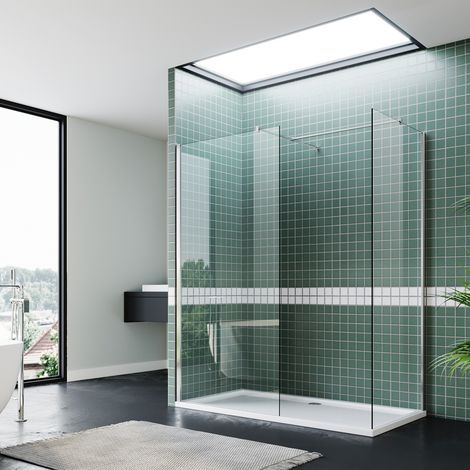 ELEGANT Walk in Shower Enclosure Wetroom Shower Glass Panel with 1200 x 800mm with Tray (1/5)