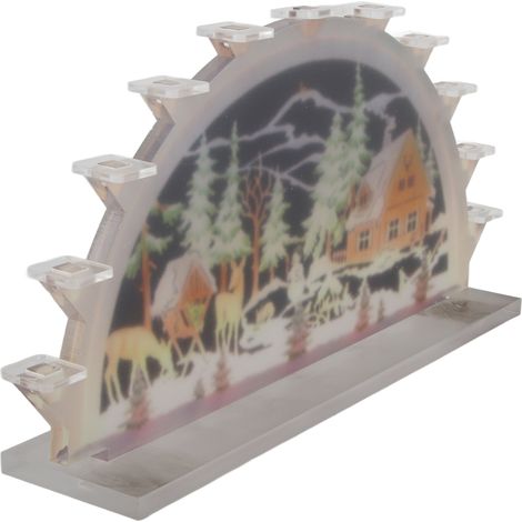 Lot de 2 bougies LED acryliques décoratives de Noël, scène lumineuse Père Noël sur pont avec cerf (sans piles) (1/5)